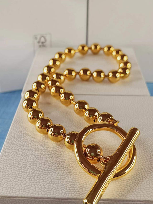 T-Bar Beaded Collar Necklace Gold Plated 50CM