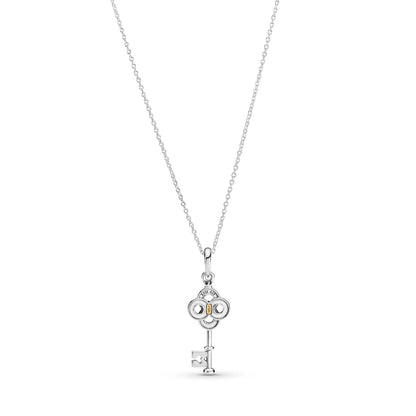 Key and Flower Two-Tone Necklace