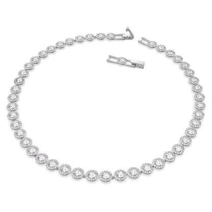 Una Angelic Tennis Necklace, Round cut, White, Rhodium plated