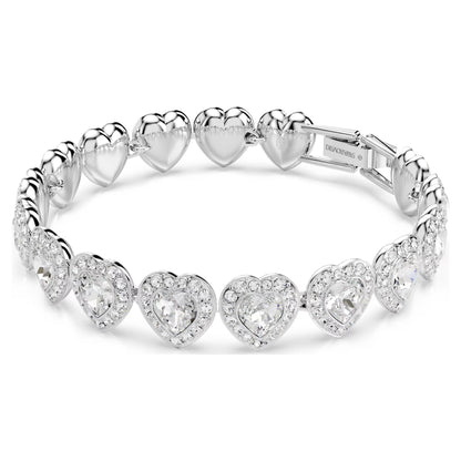 Ariana Grande Tennis bracelet, Mixed cuts, Heart, White, Rhodium plated