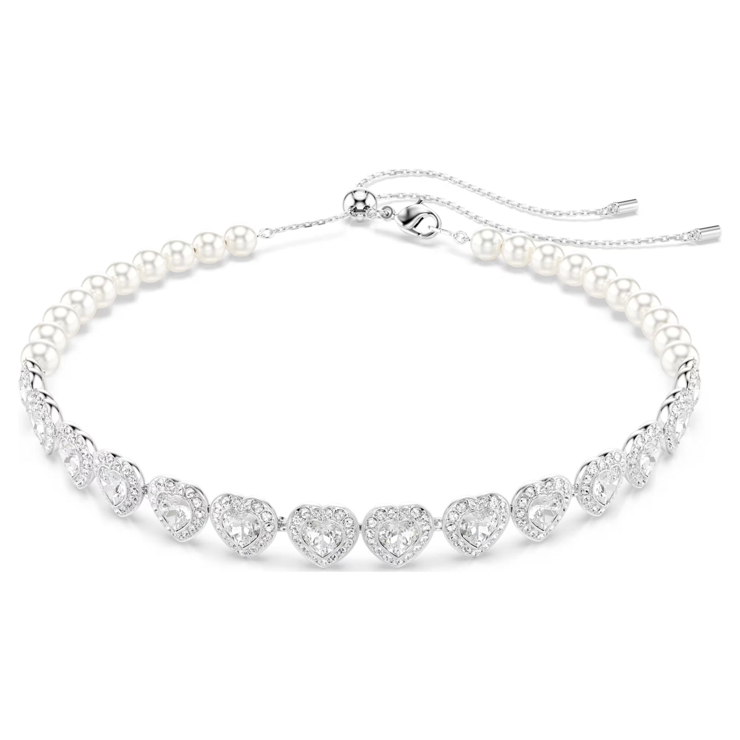 Ariana Grande Tennis Choker, Mixed cuts, Crystal pearl, Heart, White, Rhodium plated