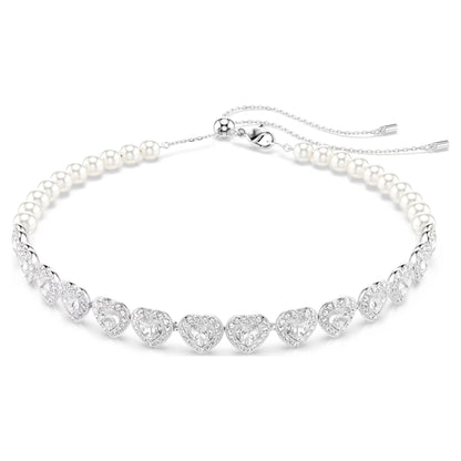 Ariana Grande Tennis Choker, Mixed cuts, Crystal pearl, Heart, White, Rhodium plated
