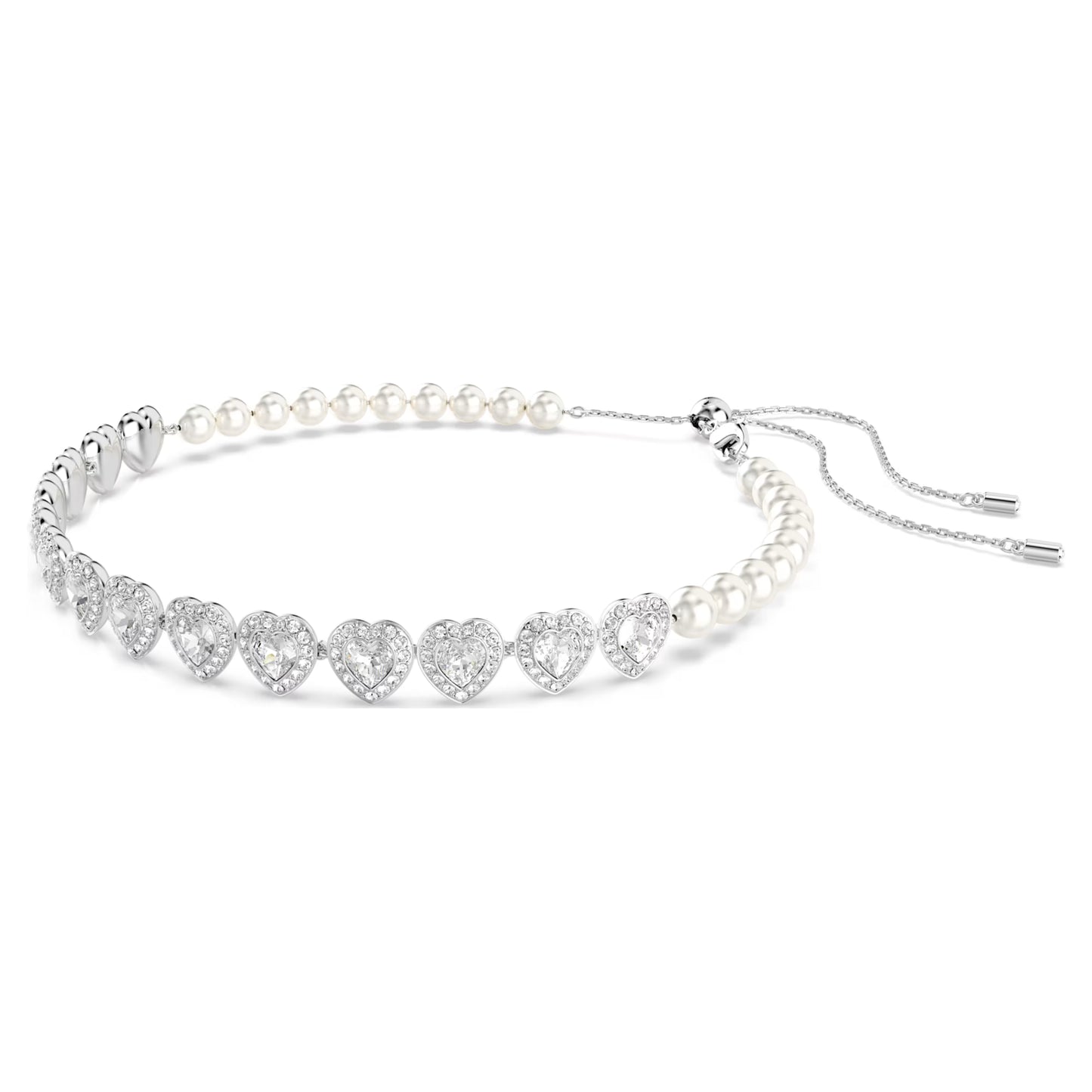 Ariana Grande Tennis Choker, Mixed cuts, Crystal pearl, Heart, White, Rhodium plated