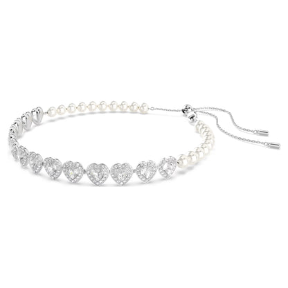 Ariana Grande Tennis Choker, Mixed cuts, Crystal pearl, Heart, White, Rhodium plated