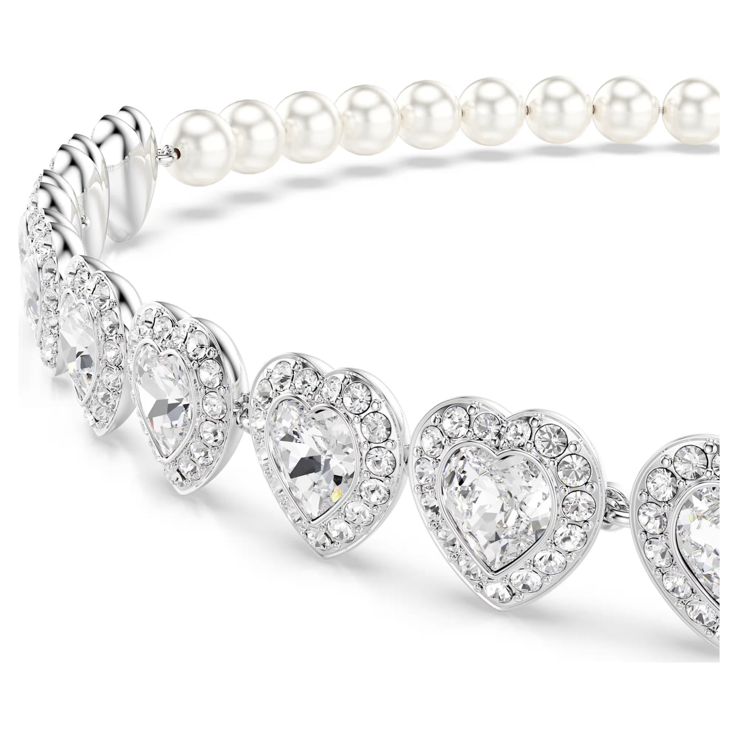 Ariana Grande Tennis Choker, Mixed cuts, Crystal pearl, Heart, White, Rhodium plated