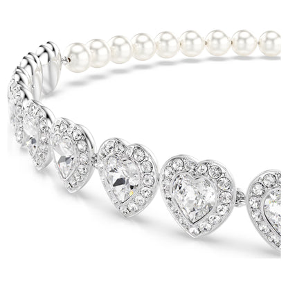 Ariana Grande Tennis Choker, Mixed cuts, Crystal pearl, Heart, White, Rhodium plated