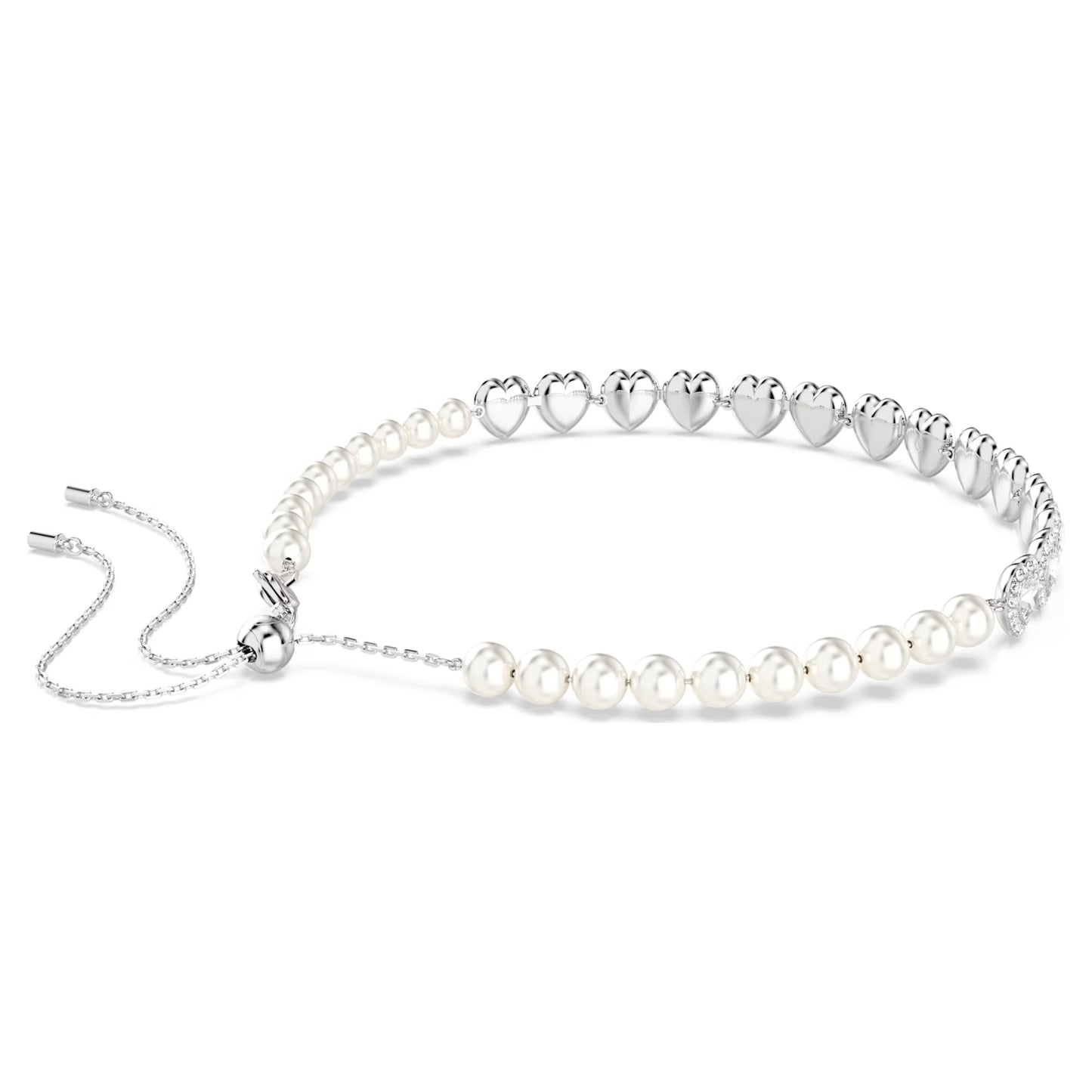 Ariana Grande Tennis Choker, Mixed cuts, Crystal pearl, Heart, White, Rhodium plated