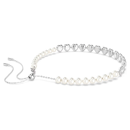 Ariana Grande Tennis Choker, Mixed cuts, Crystal pearl, Heart, White, Rhodium plated