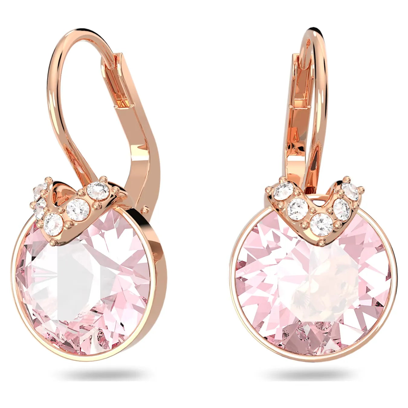 Bella V drop earrings, Round cut, Pink, Rose gold-tone plated