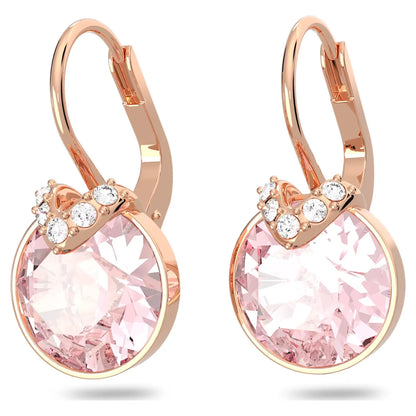 Bella V drop earrings, Round cut, Pink, Rose gold-tone plated
