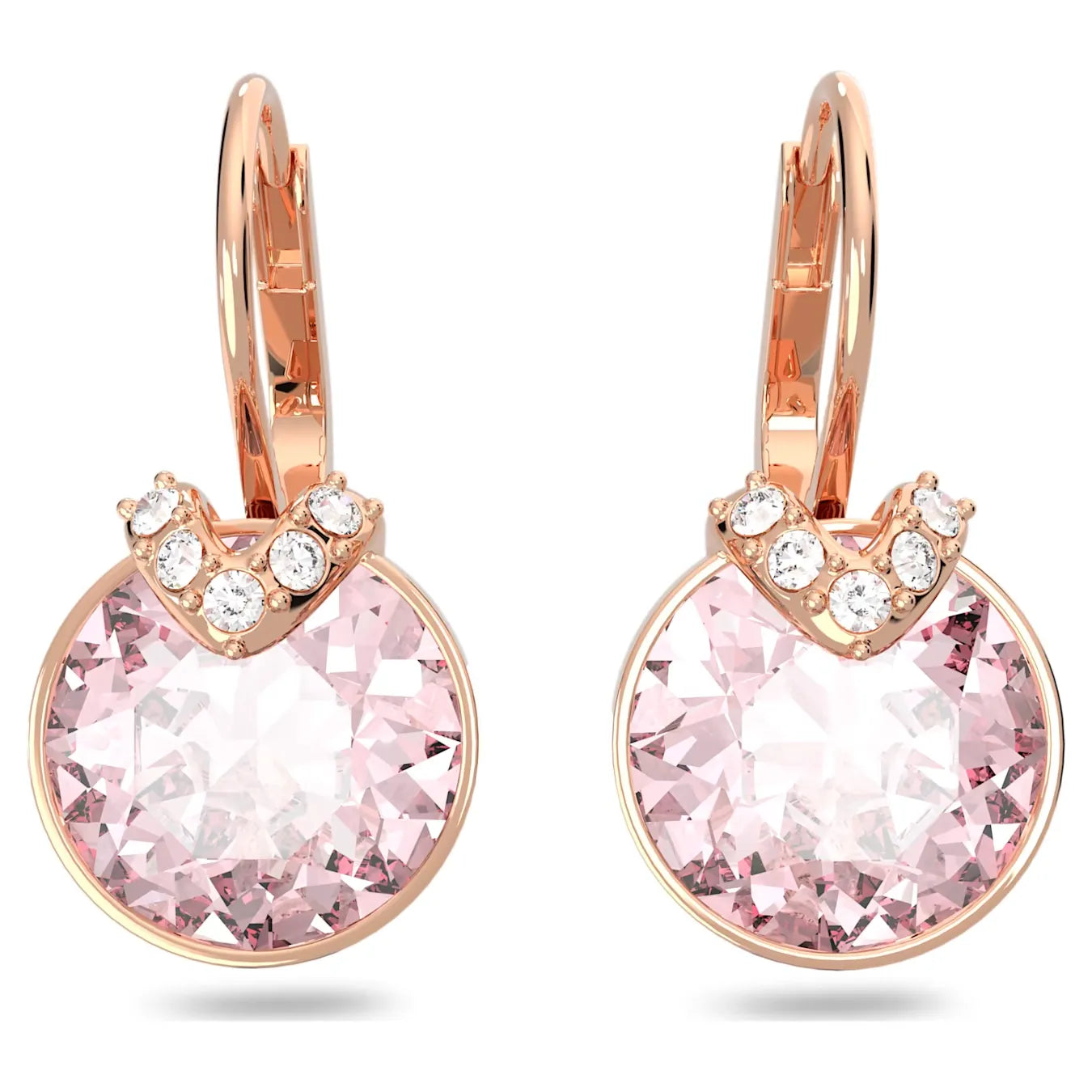 Bella V drop earrings, Round cut, Pink, Rose gold-tone plated