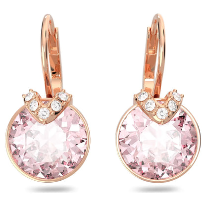 Bella V drop earrings, Round cut, Pink, Rose gold-tone plated