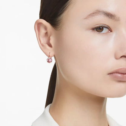 Bella V drop earrings, Round cut, Pink, Rose gold-tone plated