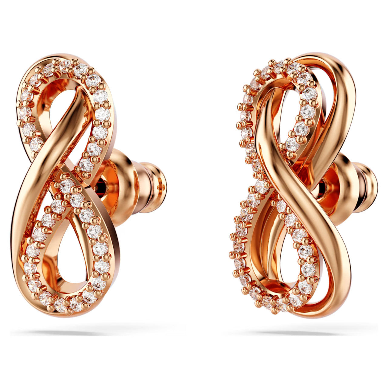 Hyperbola Stud Earrings, Infinity, White, Rose Gold-Tone Plated