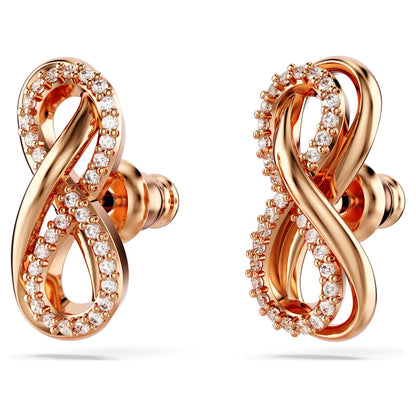Hyperbola Stud Earrings, Infinity, White, Rose Gold-Tone Plated