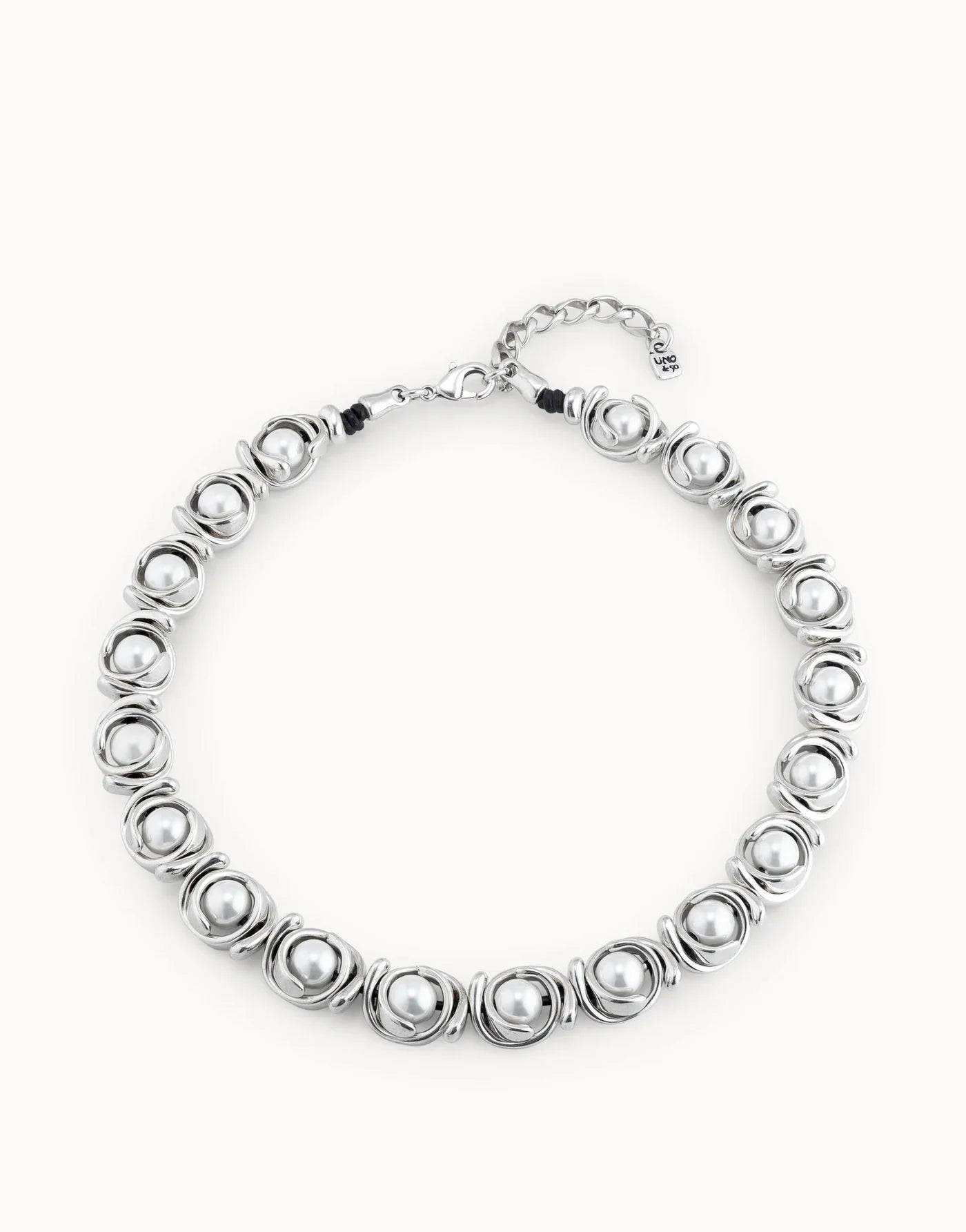DOUBLE MOON Necklace Silver Plated 19 Pearls 45CM+6CM