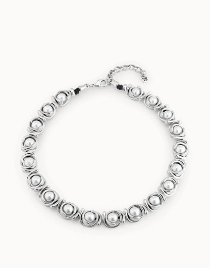 DOUBLE MOON Necklace Silver Plated 19 Pearls 45CM+6CM