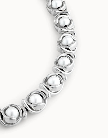 DOUBLE MOON Necklace Silver Plated 19 Pearls 45CM+6CM