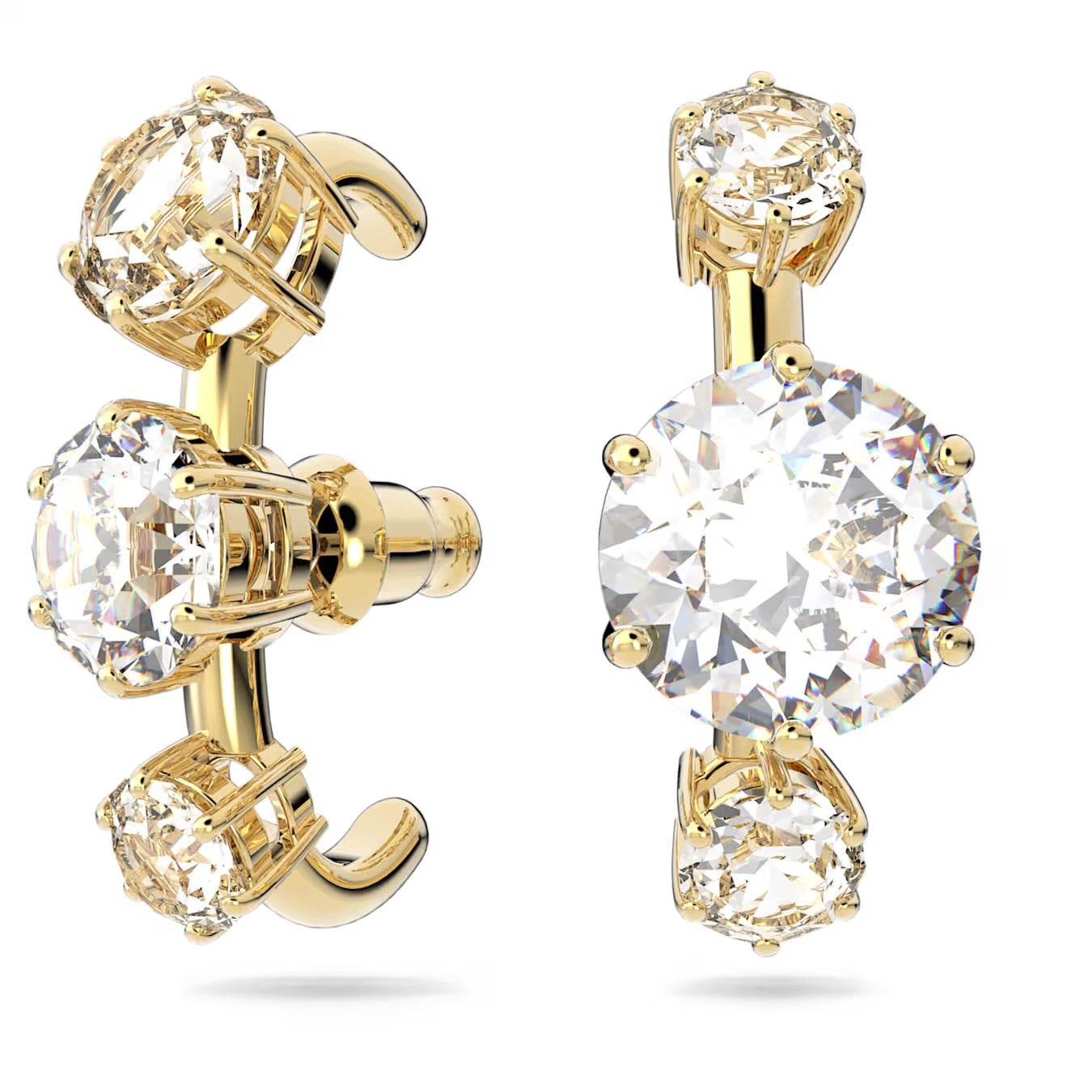 Constella ear cuffs, Asymmetrical design, Round cut, White, Gold-tone plated