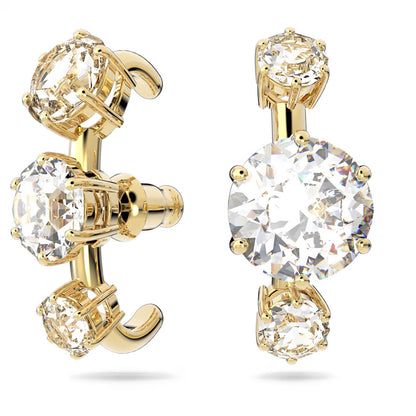 Constella ear cuffs, Asymmetrical design, Round cut, White, Gold-tone plated