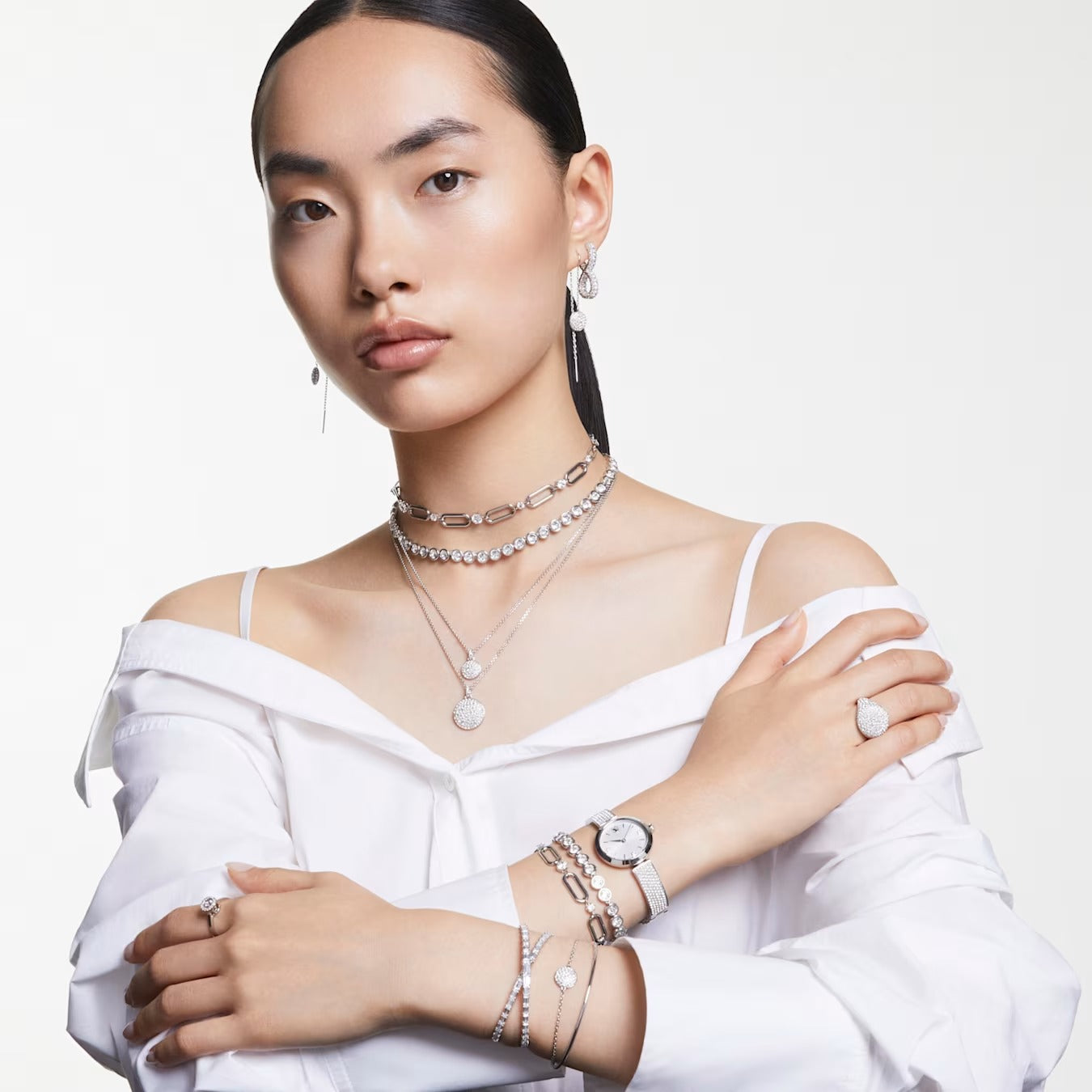 Constella necklace, White, Rhodium plated