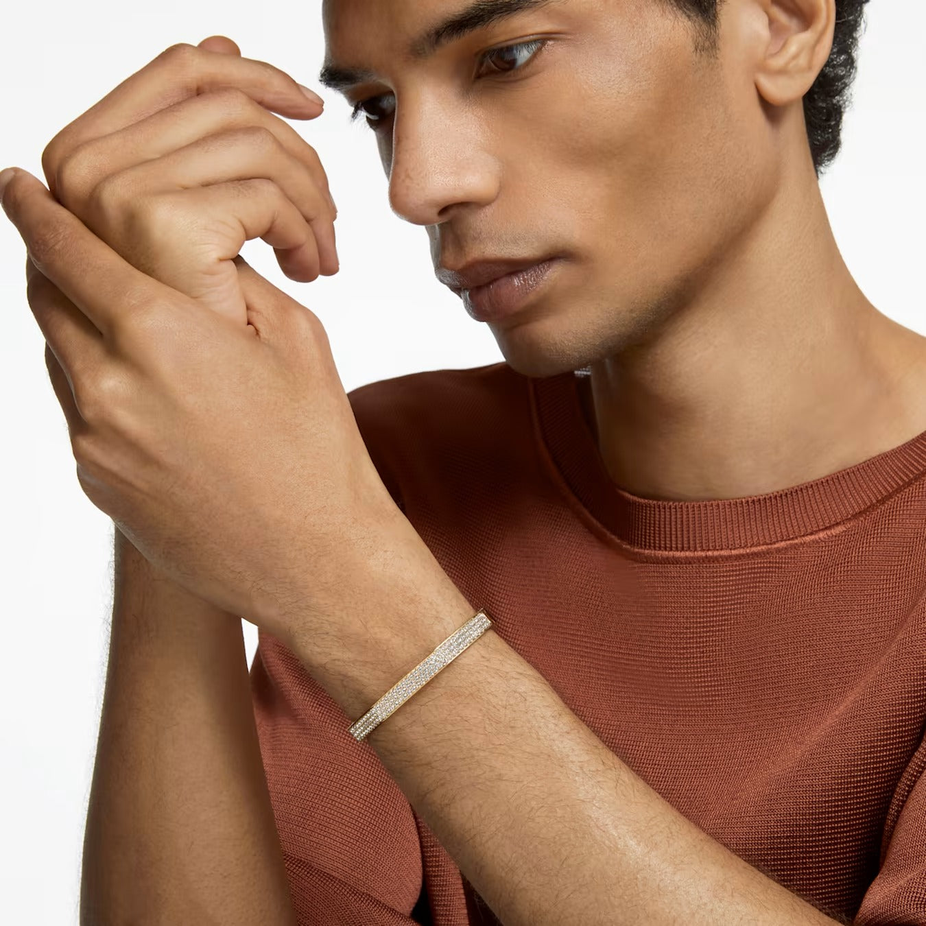 Dextera bangle Octagon shape, White, Gold-tone plated