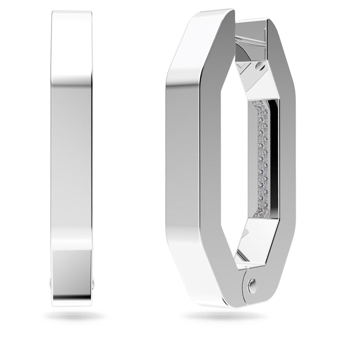 Dextera hoop earrings Octagon shape, Medium, White, Rhodium plated