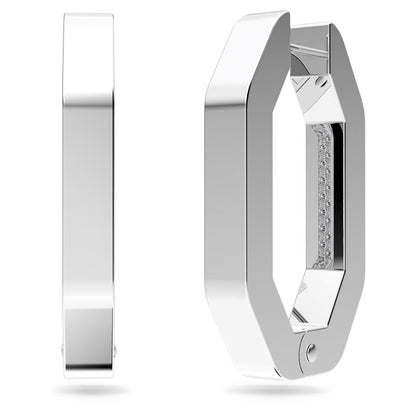 Dextera hoop earrings Octagon shape, Medium, White, Rhodium plated