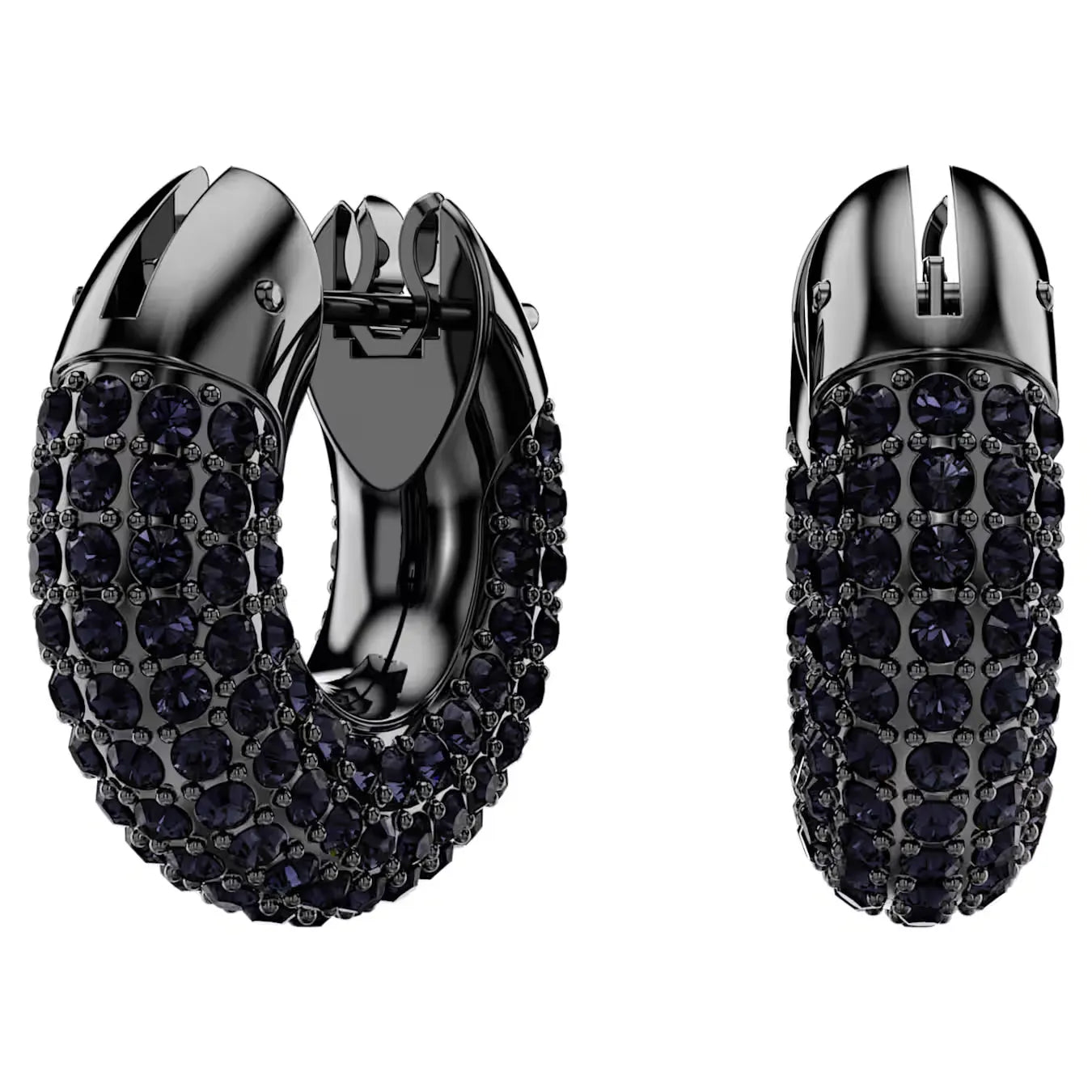 Dextera hoop earrings, Small, Black, Ruthenium plated