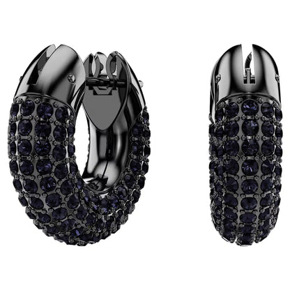 Dextera hoop earrings, Small, Black, Ruthenium plated