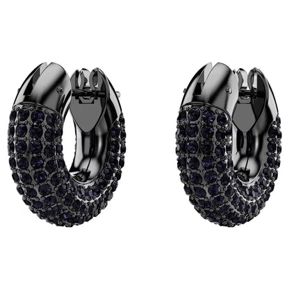 Dextera hoop earrings, Small, Black, Ruthenium plated