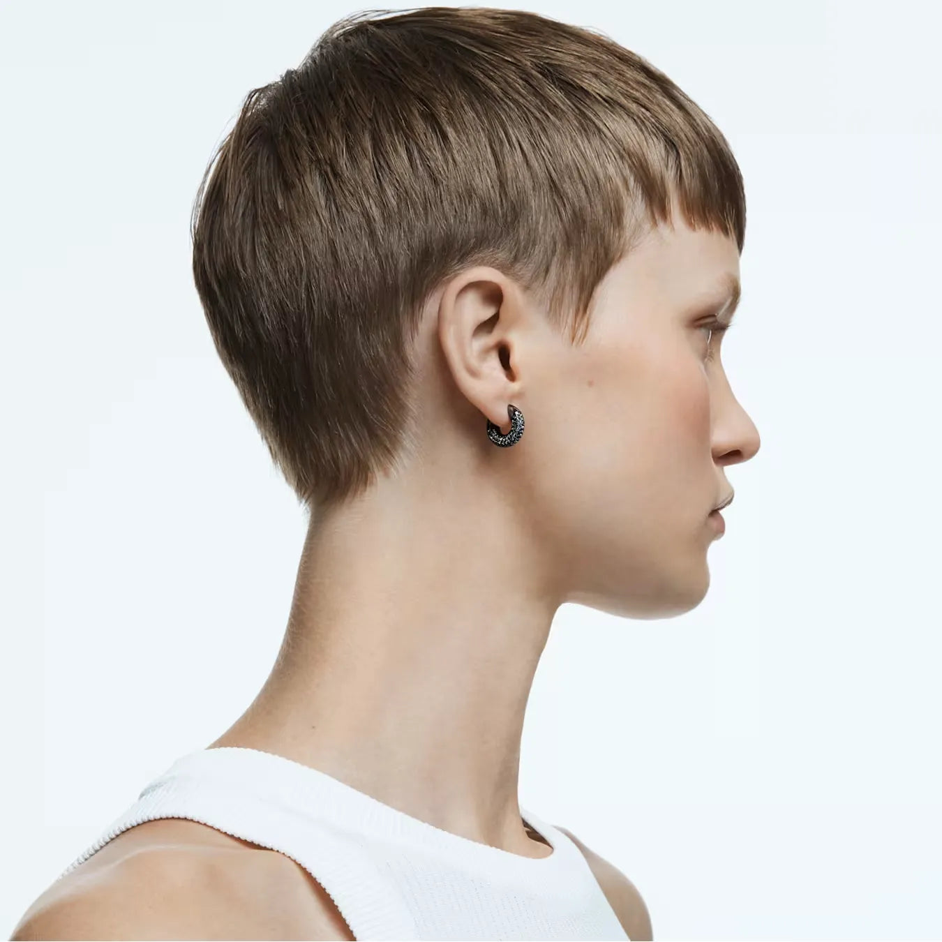 Dextera hoop earrings, Small, Black, Ruthenium plated
