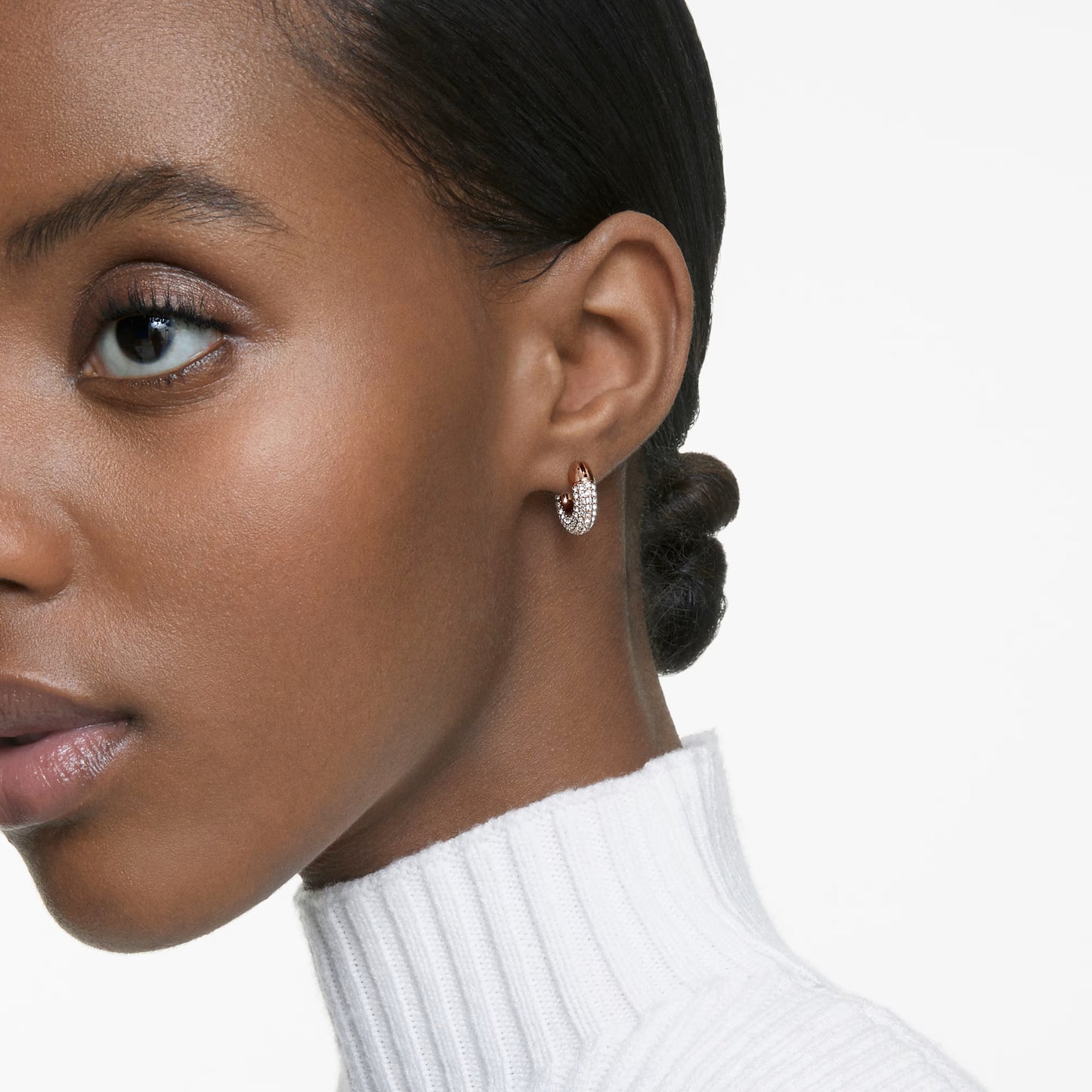 Dextera hoop earrings, Small, White, Rose gold-tone plated