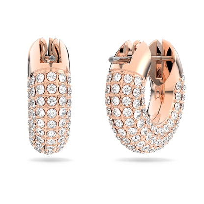 Dextera hoop earrings, Small, White, Rose gold-tone plated