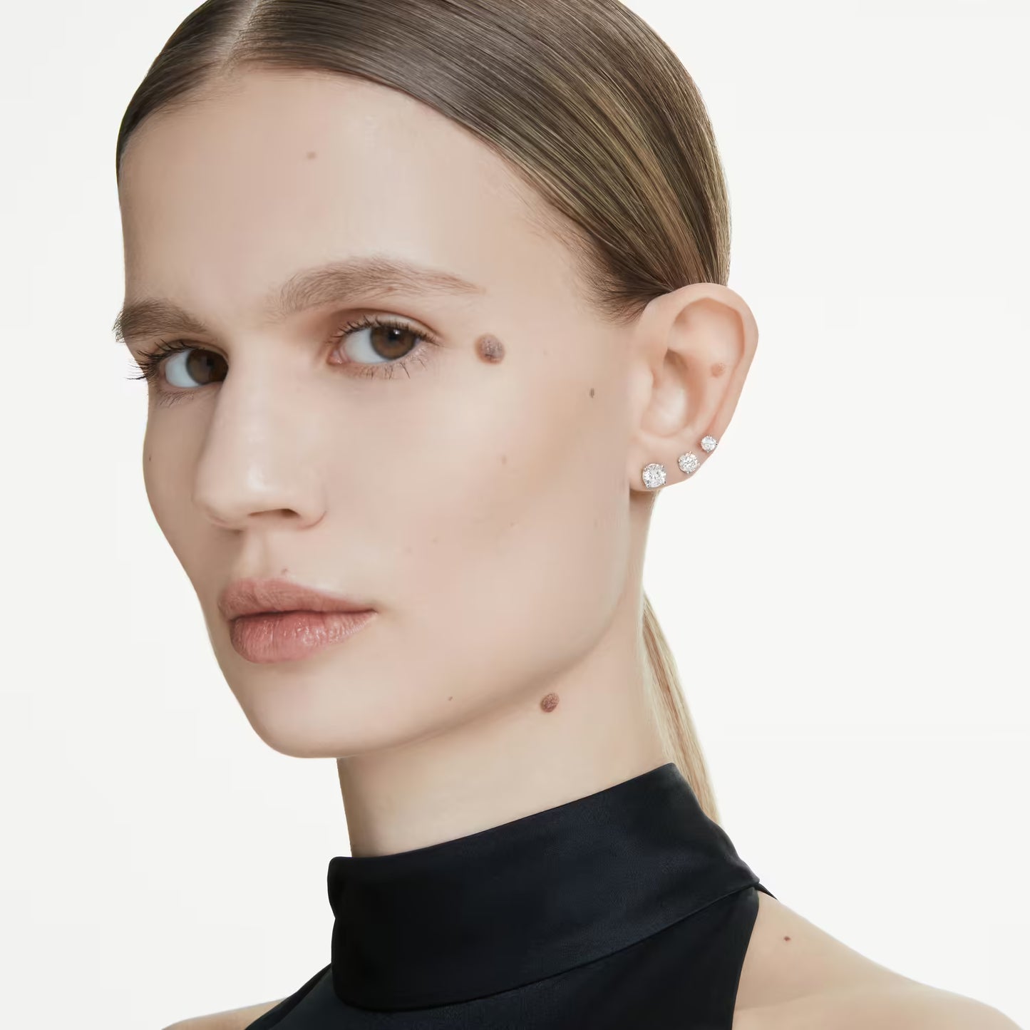Eternity stud earring, Lab-grown diamonds, Round shape, white gold