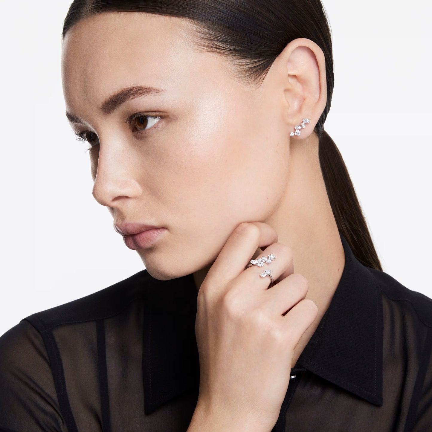 Galaxy ear cuffs, Lab-grown diamonds, Mixed shapes, white gold