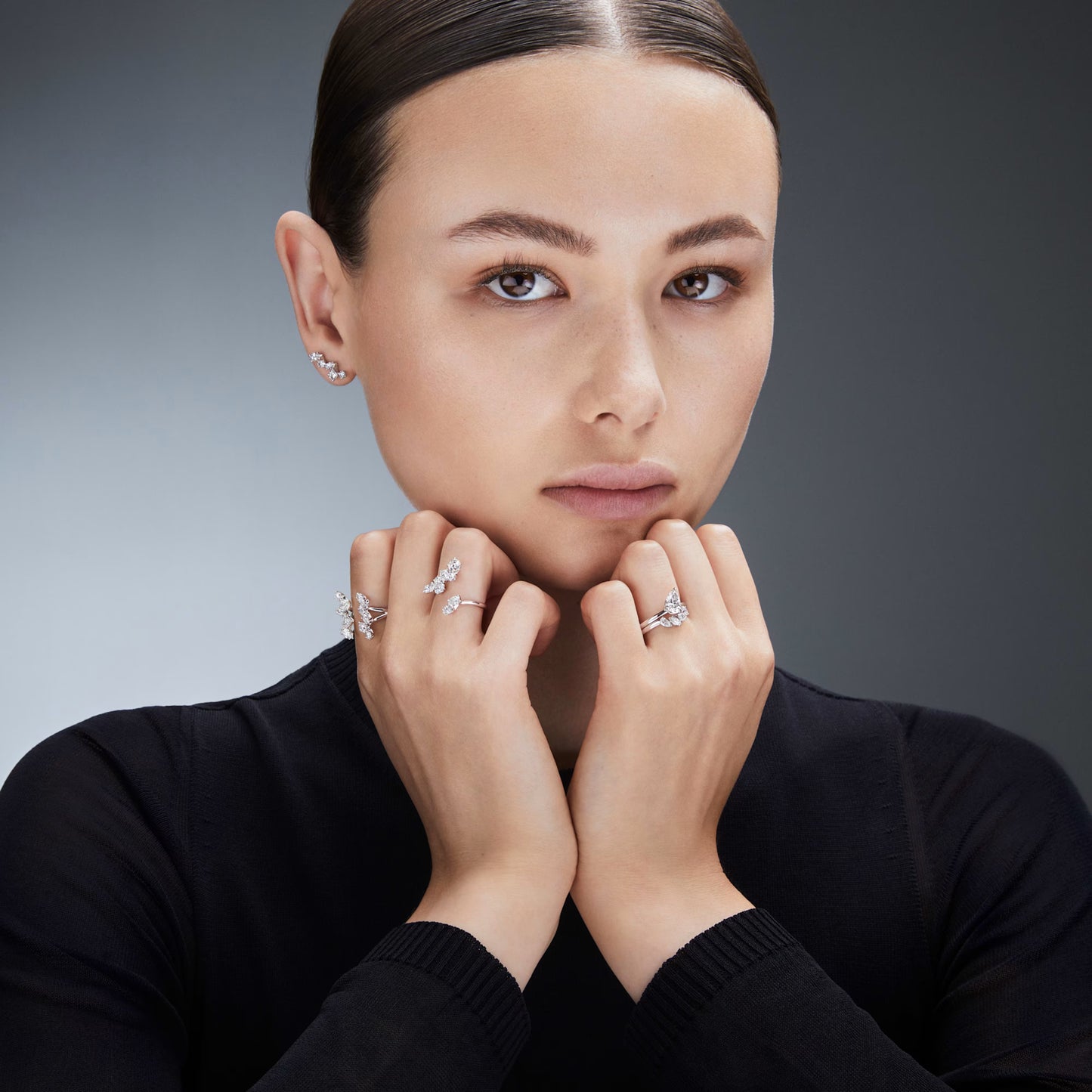 Galaxy ear cuffs, Lab-grown diamonds, Mixed shapes, white gold