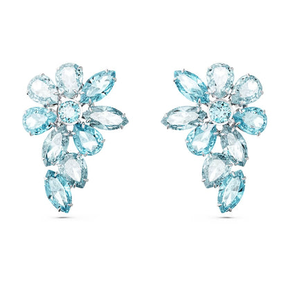 Gema drop earrings Mixed cuts, Flower, Blue, Rhodium plated