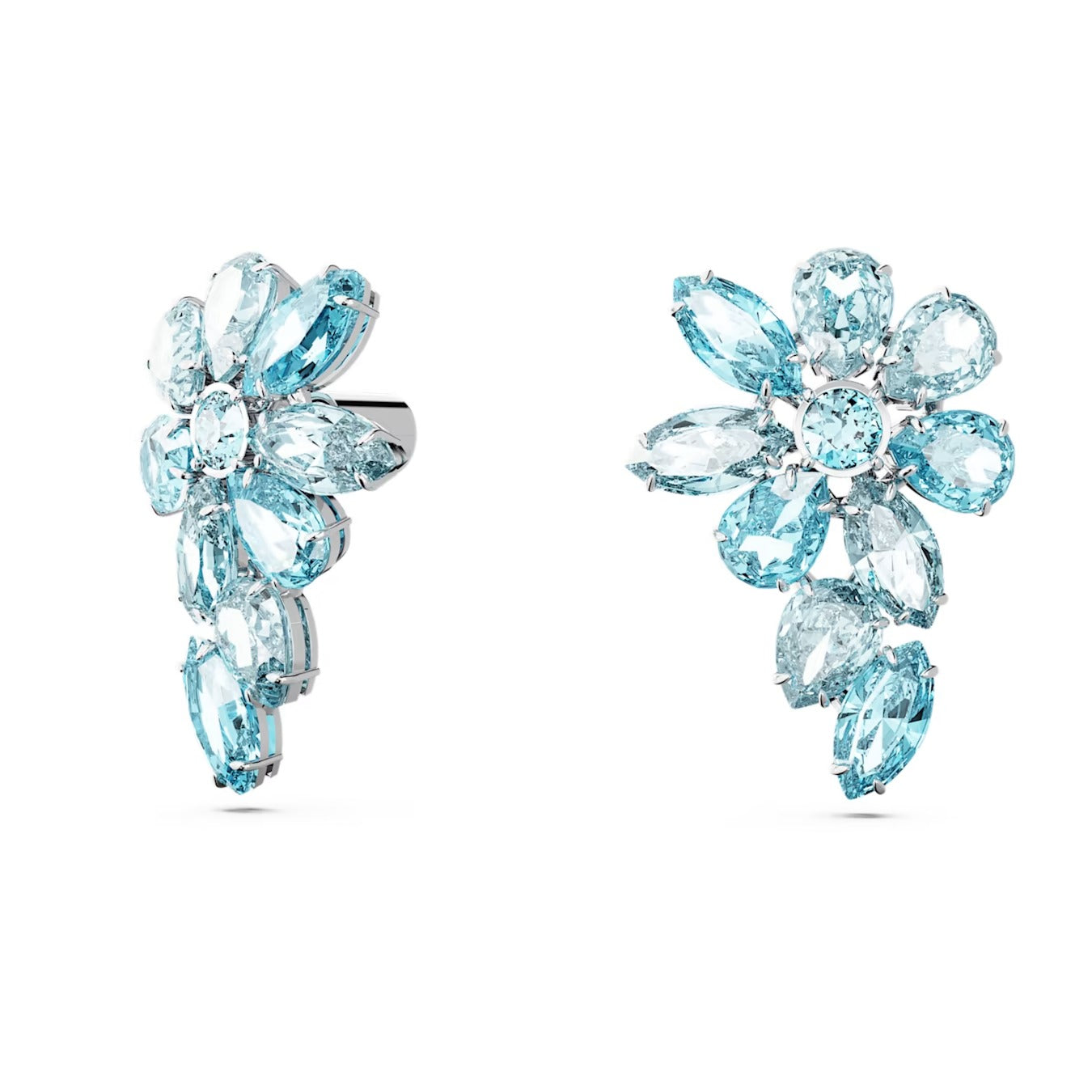 Gema drop earrings Mixed cuts, Flower, Blue, Rhodium plated