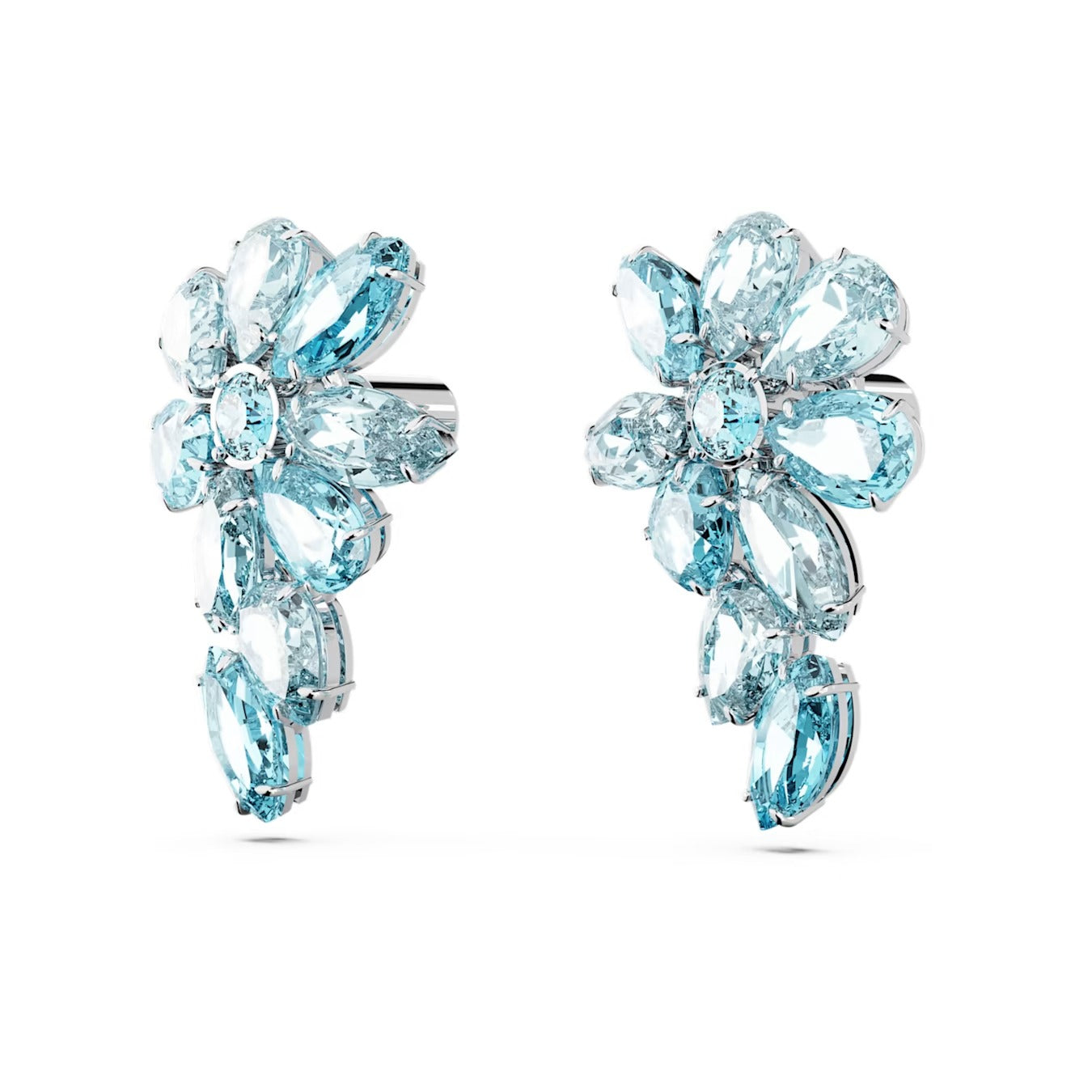 Gema drop earrings Mixed cuts, Flower, Blue, Rhodium plated