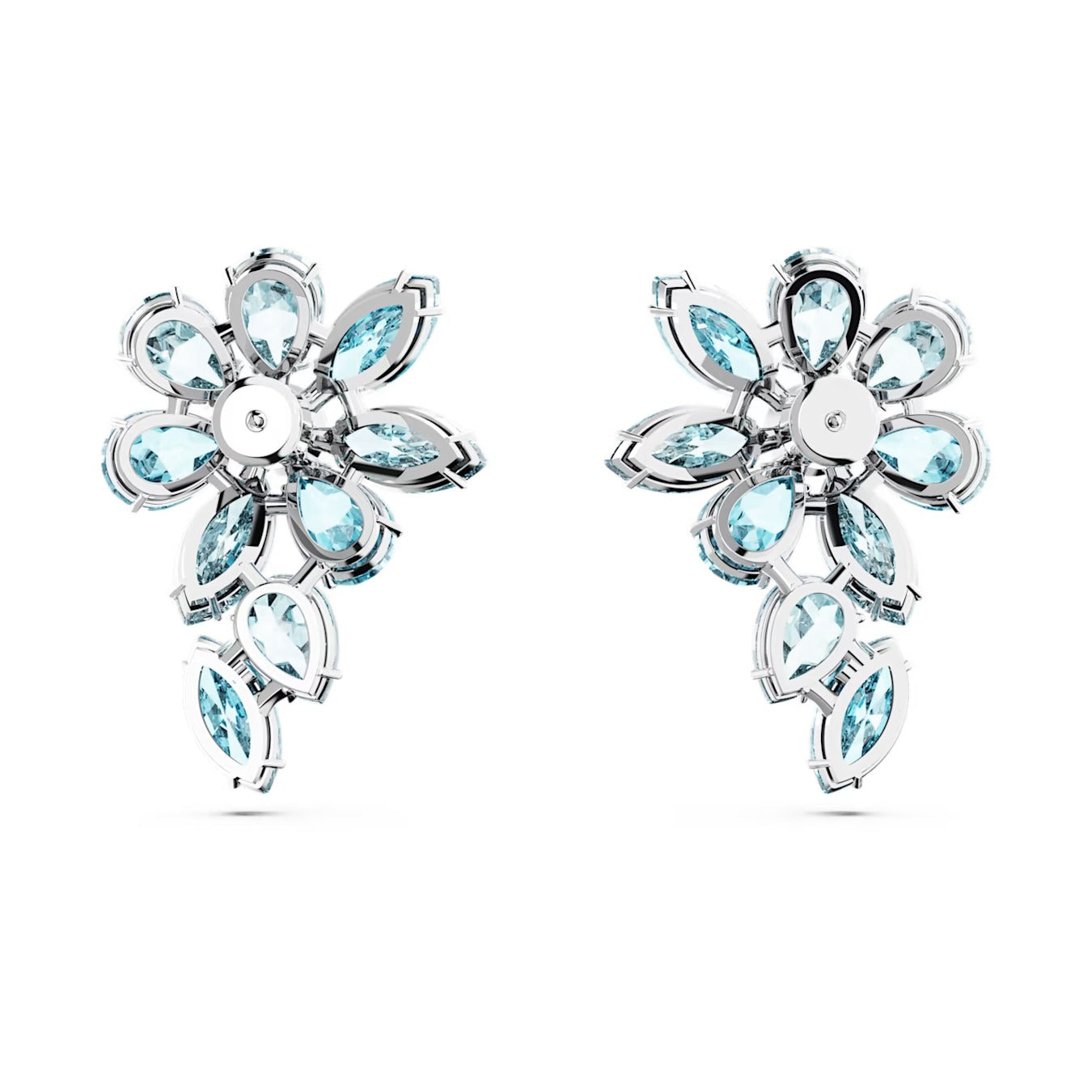 Gema drop earrings Mixed cuts, Flower, Blue, Rhodium plated