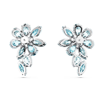 Gema drop earrings Mixed cuts, Flower, Blue, Rhodium plated
