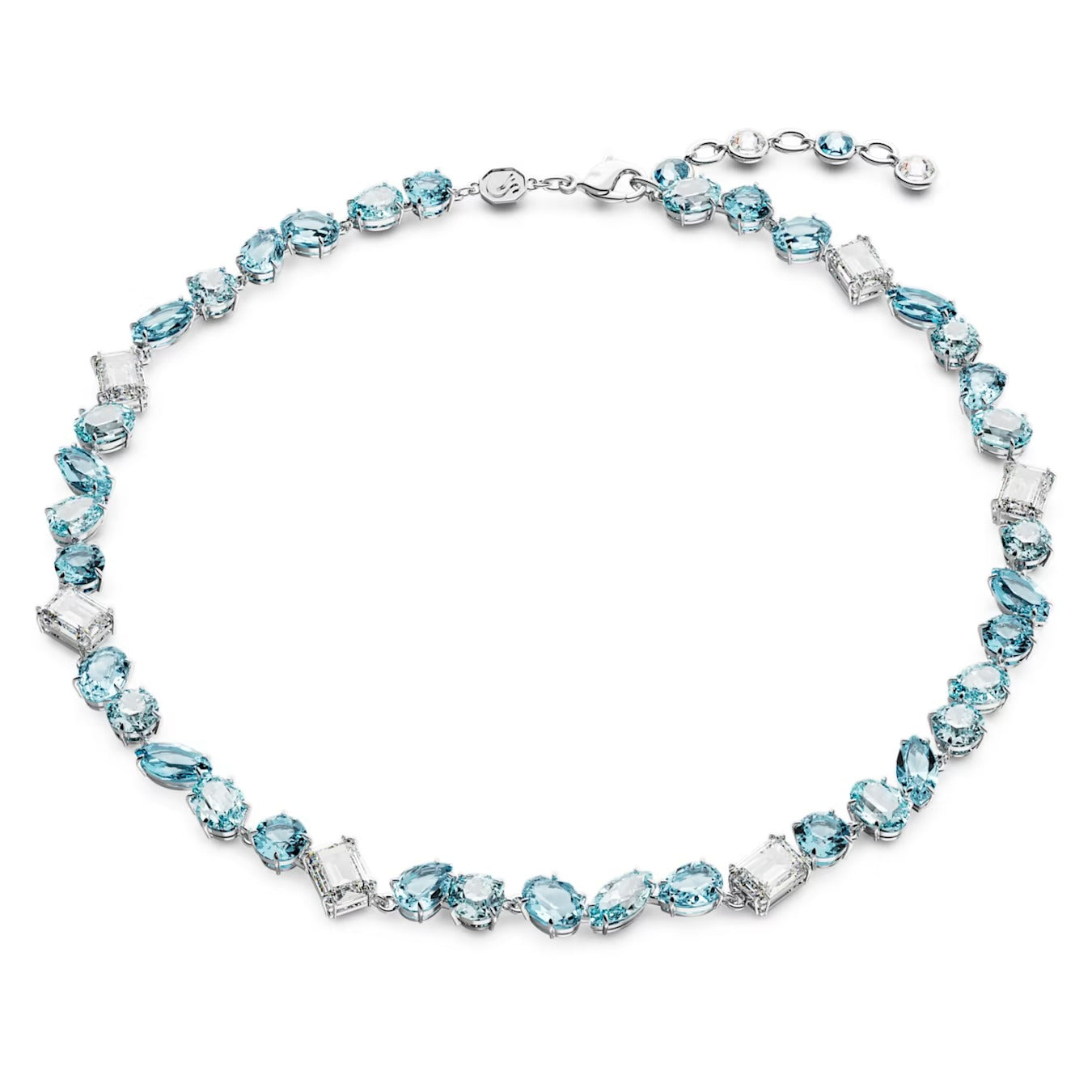 Gema necklace Mixed cuts, Blue, Rhodium plated