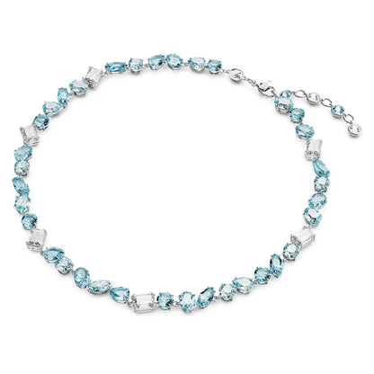 Gema necklace Mixed cuts, Blue, Rhodium plated