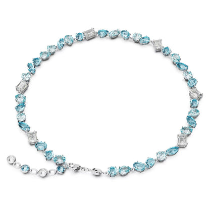 Gema necklace Mixed cuts, Blue, Rhodium plated