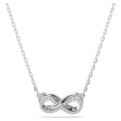 Hyperbola Pendant Necklace, Pavé, Infinity, White, Rhodium plated