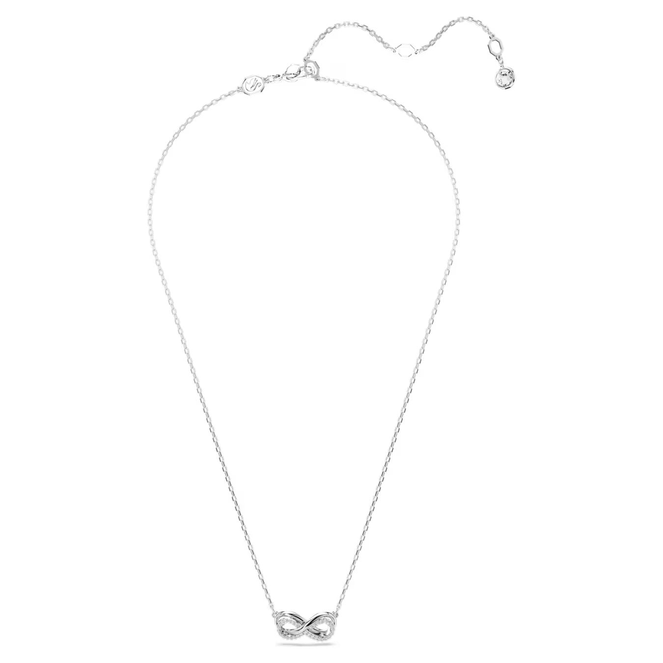 Hyperbola Pendant Necklace, Pavé, Infinity, White, Rhodium plated