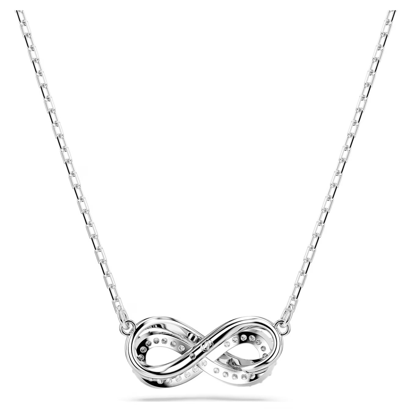 Hyperbola Pendant Necklace, Pavé, Infinity, White, Rhodium plated