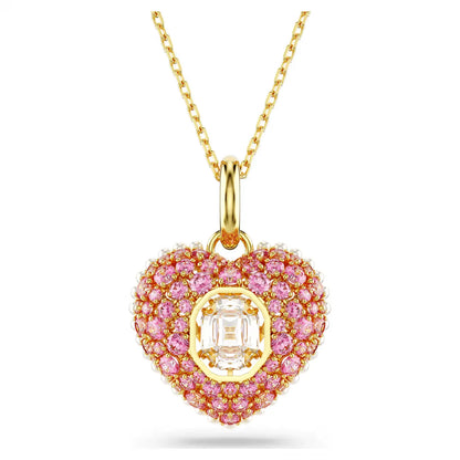Idyllia Pendant Necklace, Octagon cut, Crystal pearls, Heart, Pink, Gold-tone plated