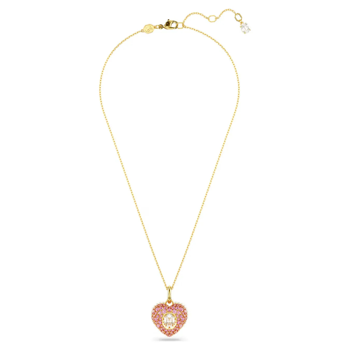 Idyllia Pendant Necklace, Octagon cut, Crystal pearls, Heart, Pink, Gold-tone plated